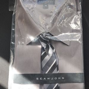 BOYS SEAN JOHN GRAY DRESS SHIRT BUTTON DOWN WITH TIE
